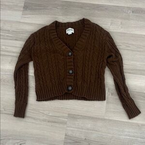 Brown Cable Knit Cardigan Sweater